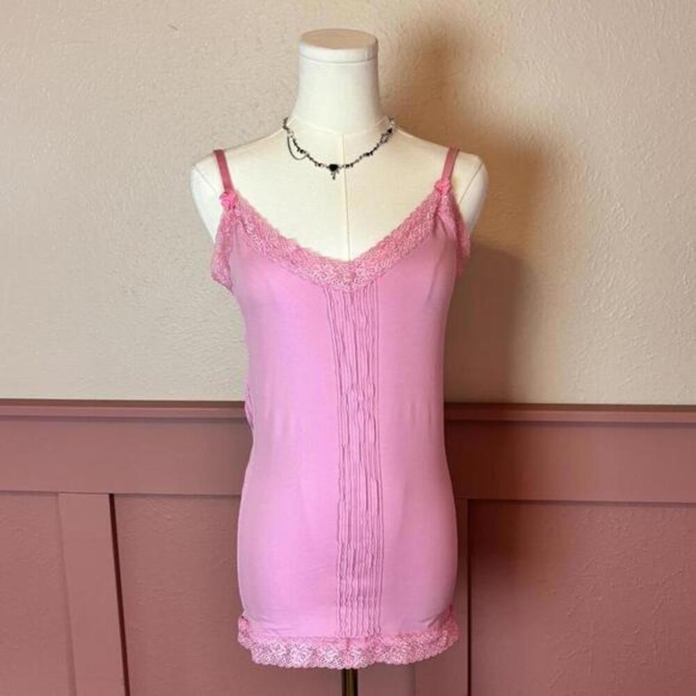 coquette babydoll bow cami dress top cacique pink nylon mcbling bow lace